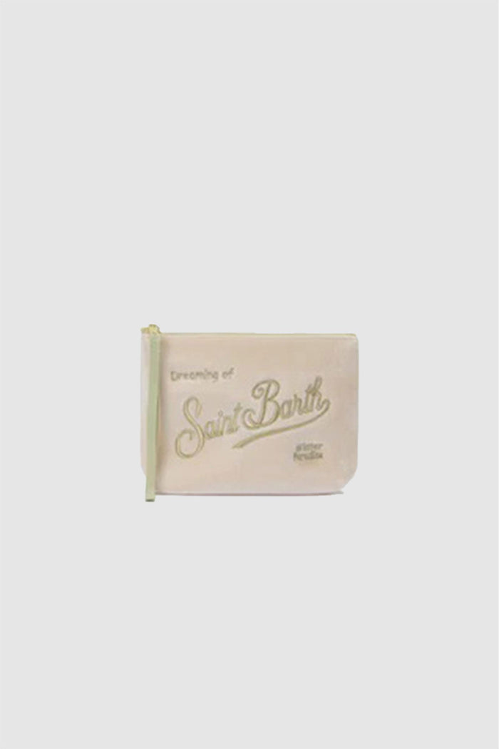 Pochette Aline Velvet in velluto bianco e strass