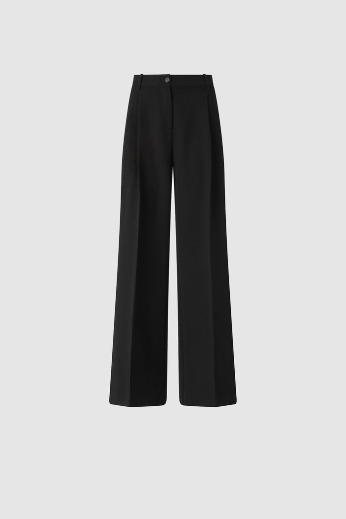 Pantalone palazzo a vita alta in tessuto fluido-1