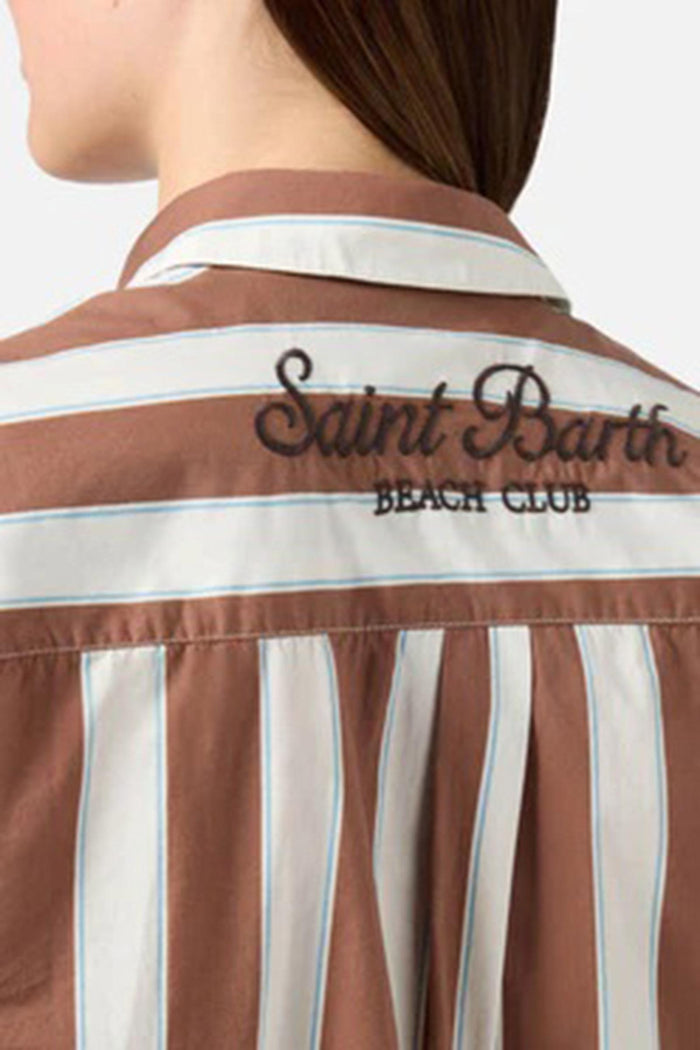 Camicia Brigitte in cotone a righe marroni con ricamo Sport Club-2
