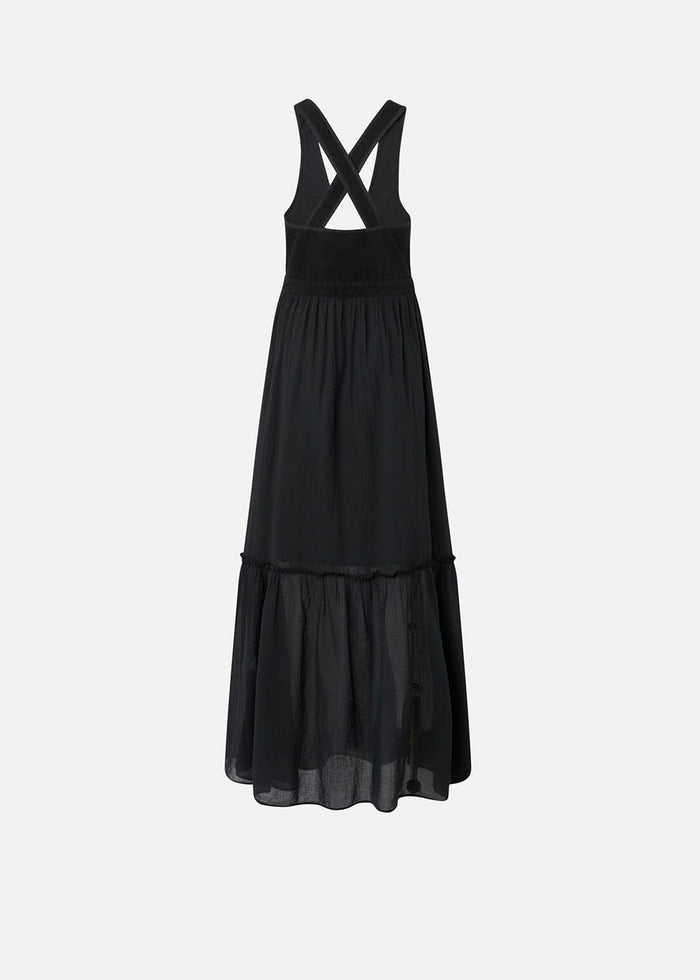 Vestito lungo smanicato in cotone con scollo-2
