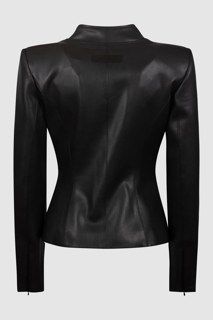 Giacca in Pelle Nera con Ganci Gioiello-2