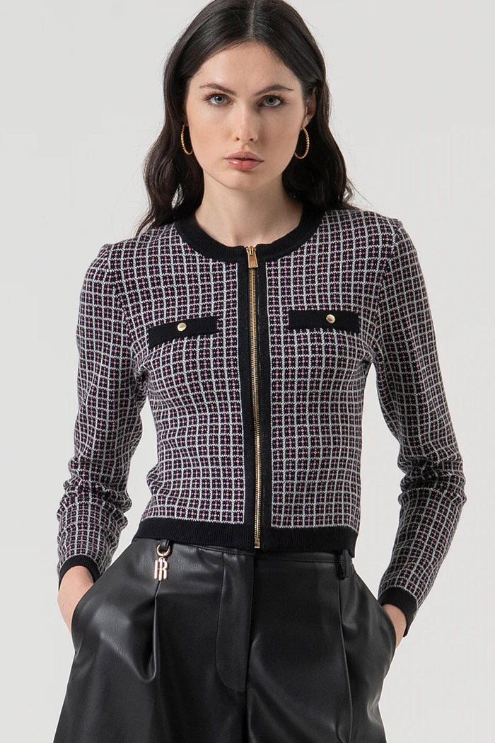 Cardigan slim con jacquard geometrico