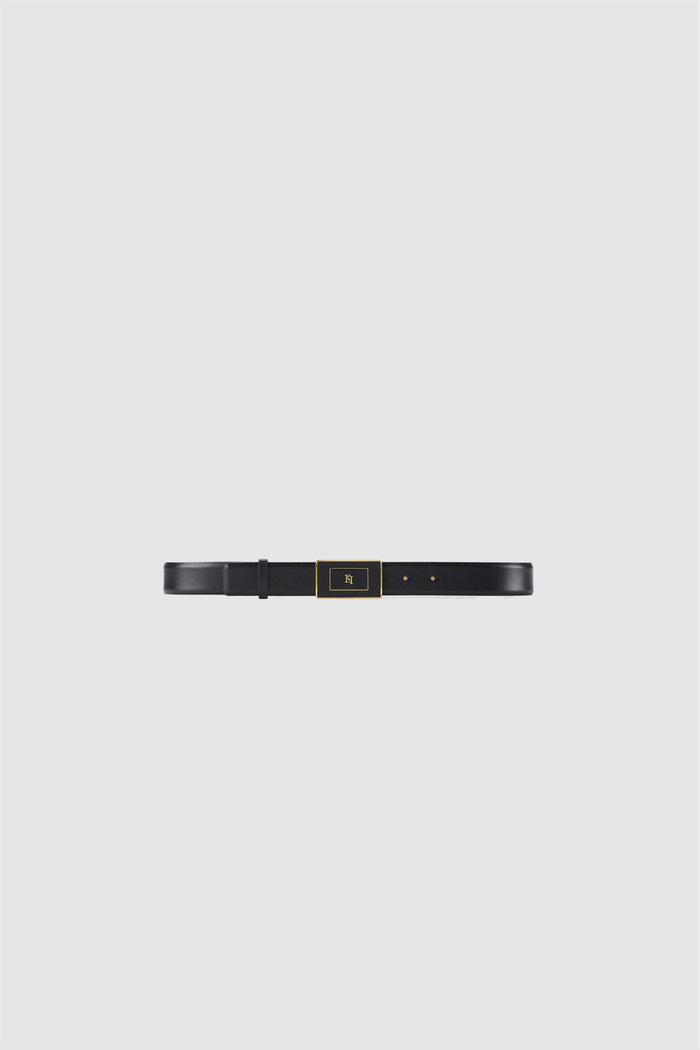 Cintura in pelle con placca logo
