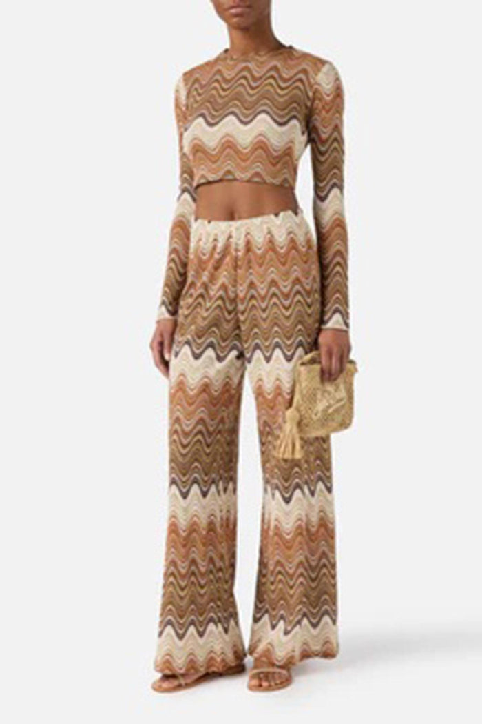 Pantalone lungo Amalia in raschel degradé marrone-5