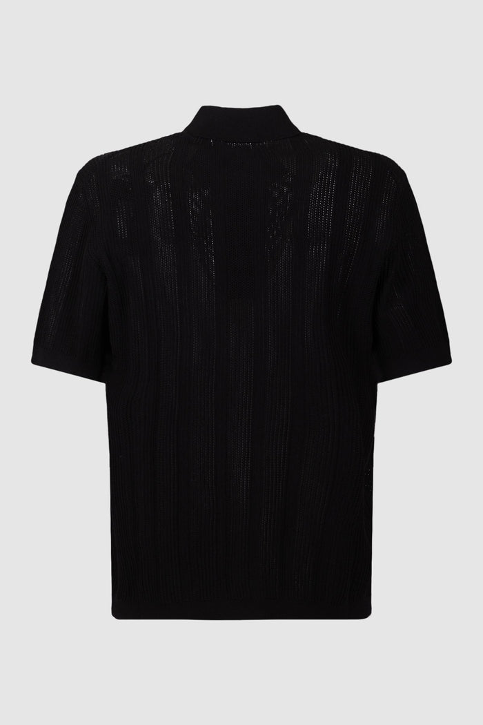 Camicia in Maglia a Maniche Corte in Cotone Crepe Extrafine Nero-2