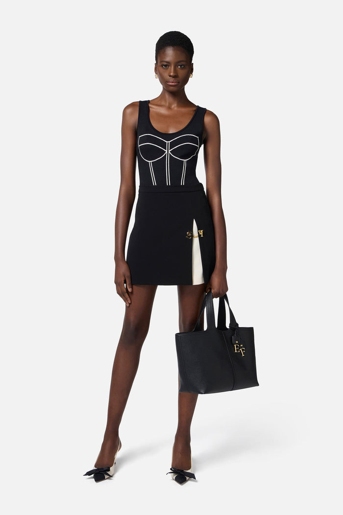 Minigonna in crêpe bicolore-3