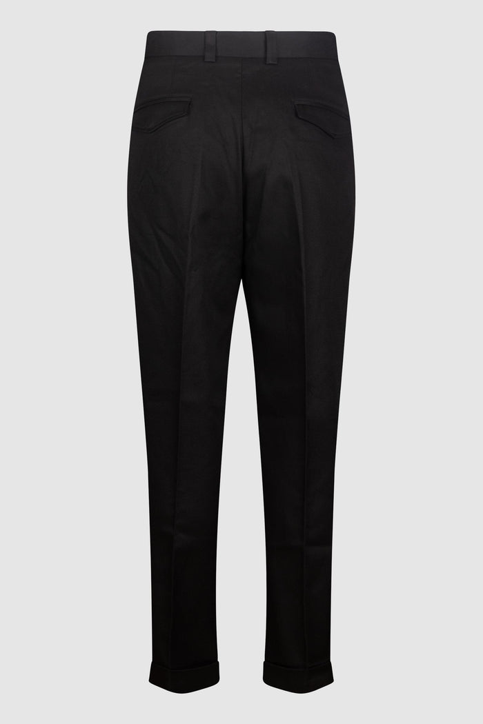 Pantaloni Uomo in Cotone Nero con Risvolto-2