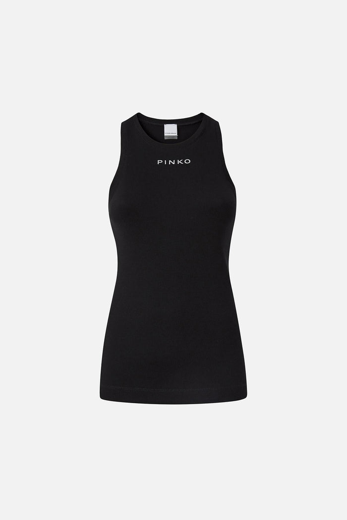 Canotta in maglia a costine con logo PINKO-2