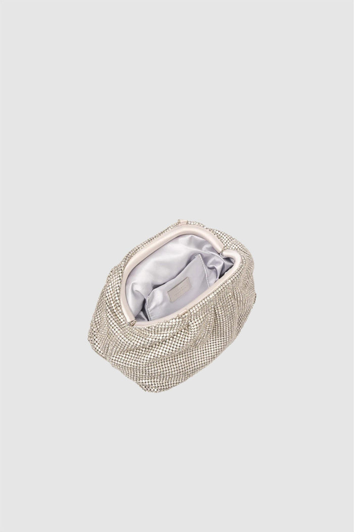 Pouch bag in maglia di cristalli con chiusura metallica-3