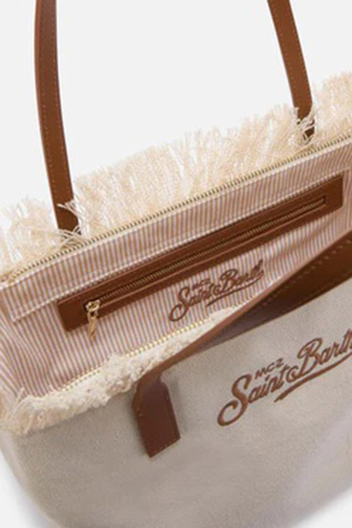 Borsa shopper City medium bianca in canvas con frange-4