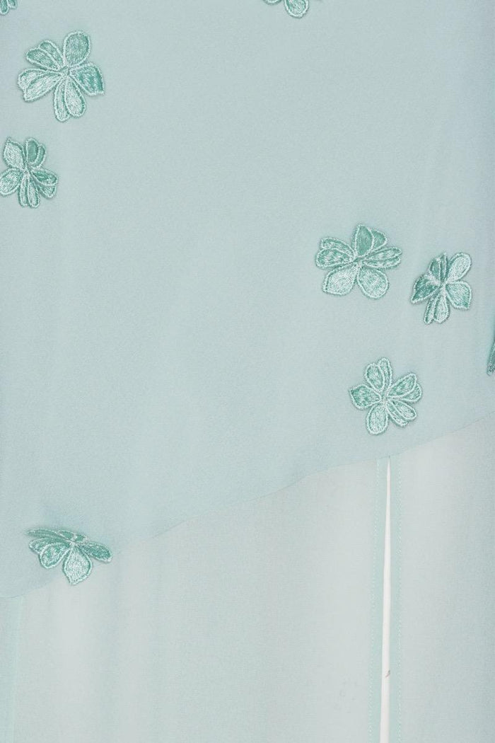 Abito lungo con scollo all'americana blu<BR/>-6