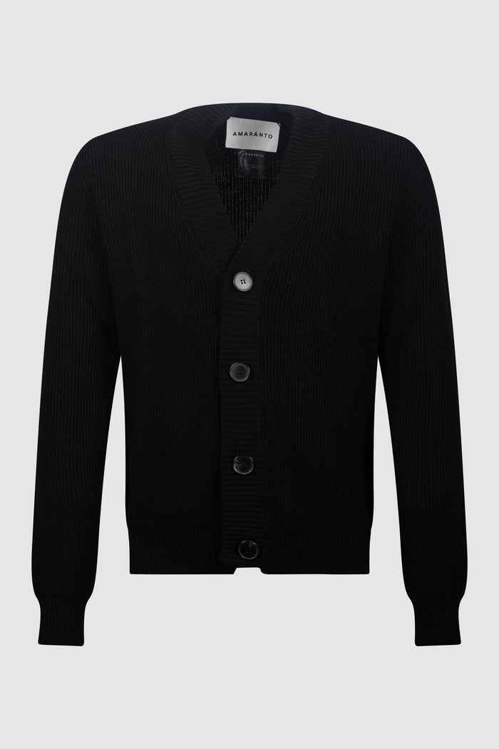 Cardigan Nero in Maglia a Coste-1