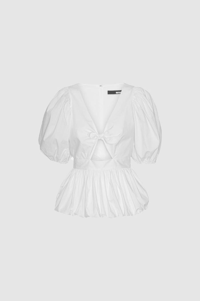 Top a palloncino con maniche a sbuffo, bianco brillante