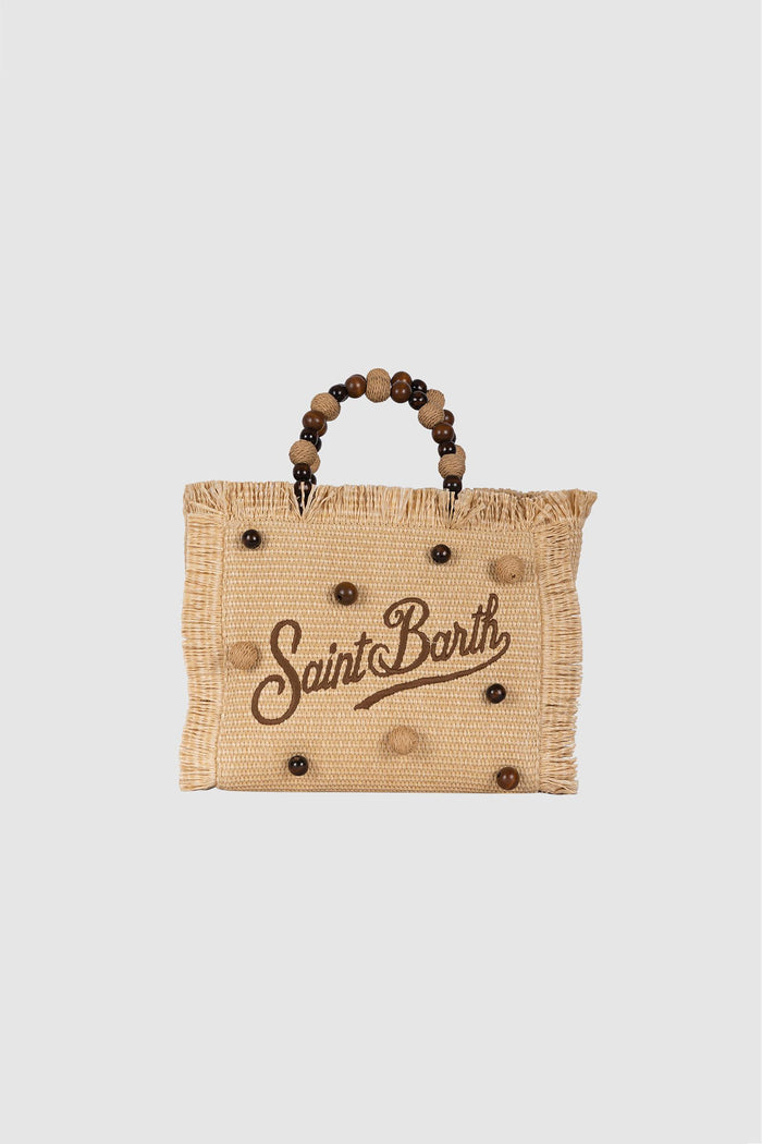 Borsa Colette effetto paglia con perline di legno e logo ricamato-1