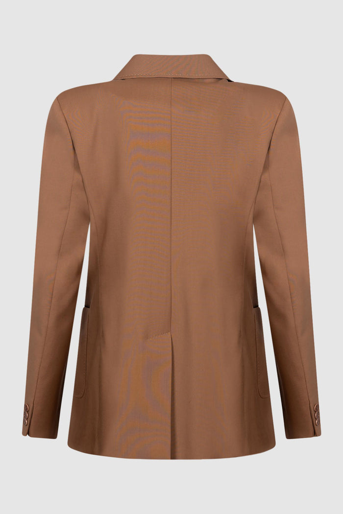 Blazer doppiopetto in lana stretch - Cuoio-2