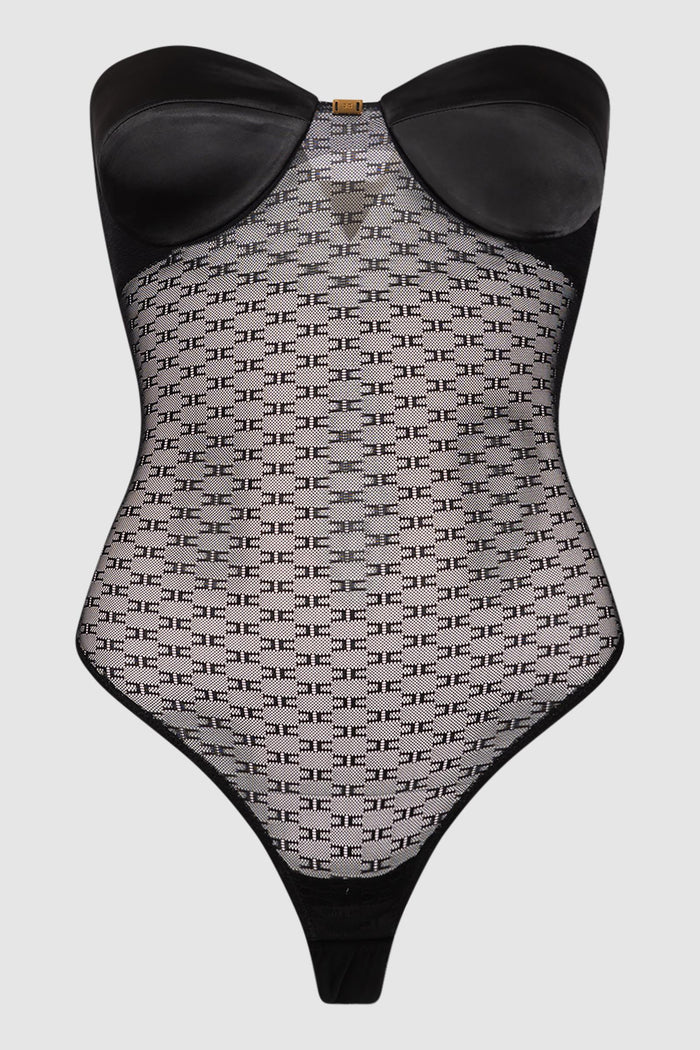 Body in tulle jacquard con monogram
