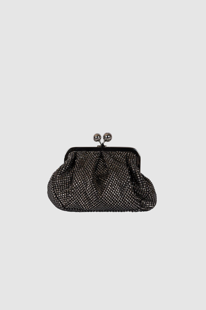 Borsa clutch in maglia di cristalli