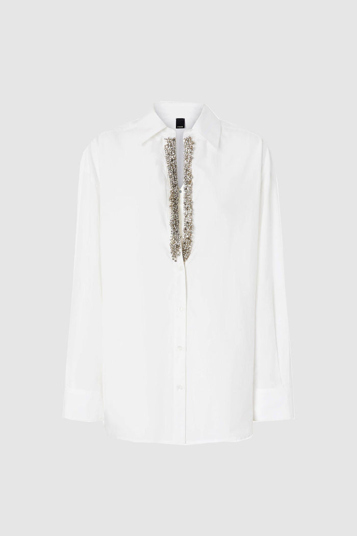 Camicia bianca scollo a V con strass-1