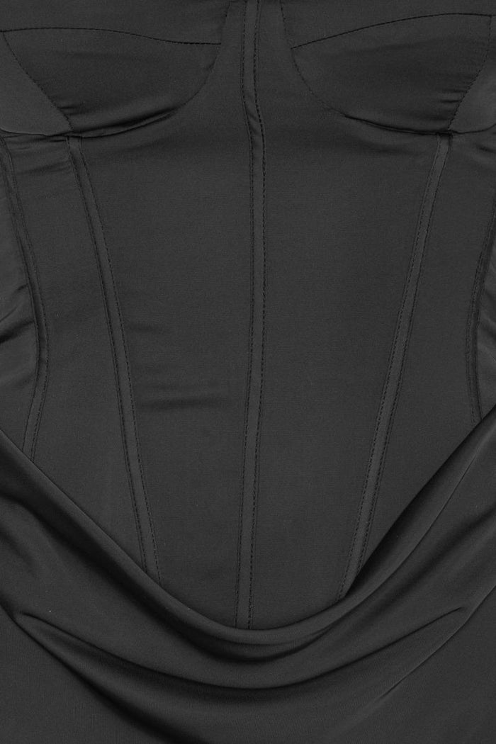 Abito lungo con corsetto in raso nero-6