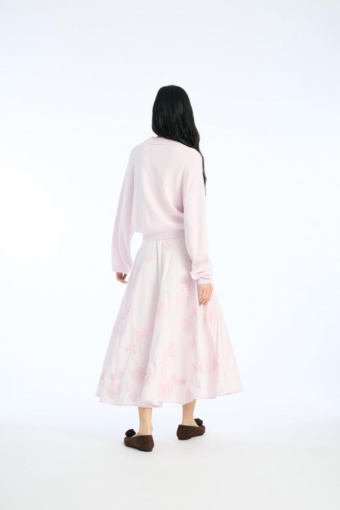 Gonna lunga a fiori rosa chiaro-5