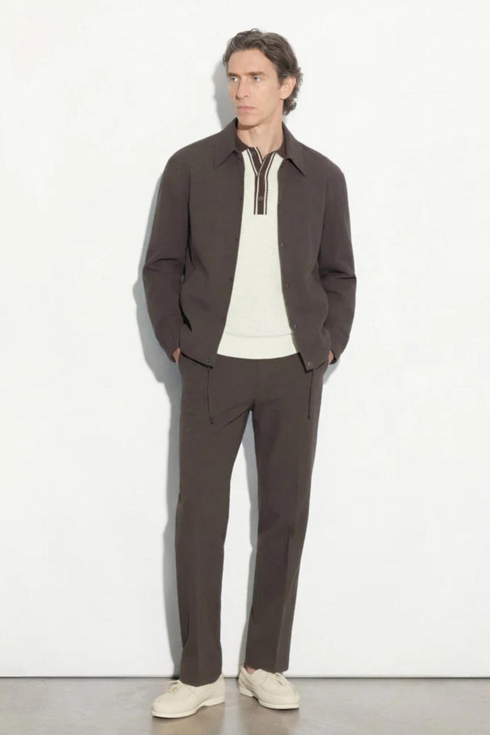 Maglia polo in seta a punto diagonale con dettagli a contrasto panna<BR/><BR/>-5